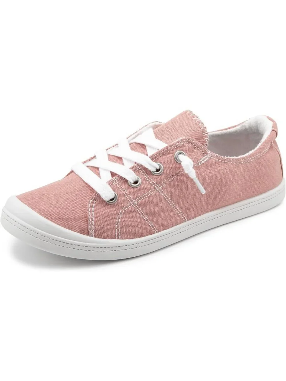 Women's Pink Canvas Low Top Casual Classic Non Slip Rubber Outsole Flat Sneakers